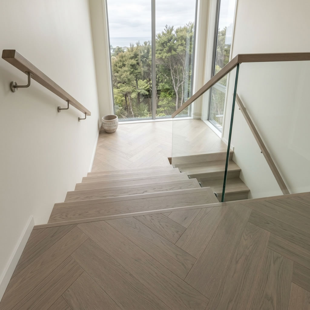Linen Oak Herringbone showcases the understated beauty of European Oak in a soft, contemporary tone inspired by natural linen fabrics and weathered coastal landscapes.