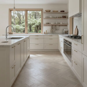 Alpine Oak Herringbone captures the fresh, natural beauty of European Oak in a light and airy tone inspired by New Zealand's alpine landscapes.