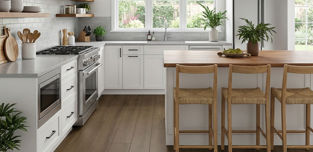 Aqua-Block Tongariro Oak Stepcasa lamiante flooring 1562 presents a calm and grounded mid-to-dark brown tone that immediately conveys a sense of quiet depth.