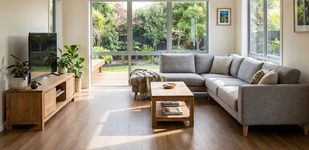 Aqua-Block Milford Oak Stepcasa 156S2 laminate flooring is distinguished by its balanced mid-brown tone, a shade that captures the quiet warmth of natural oak without leaning too far into either golden or grey hues.
