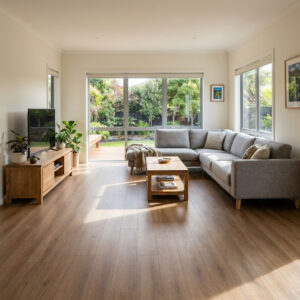 Aqua-Block Milford Oak Stepcasa 156S2 laminate flooring is distinguished by its balanced mid-brown tone, a shade that captures the quiet warmth of natural oak without leaning too far into either golden or grey hues.