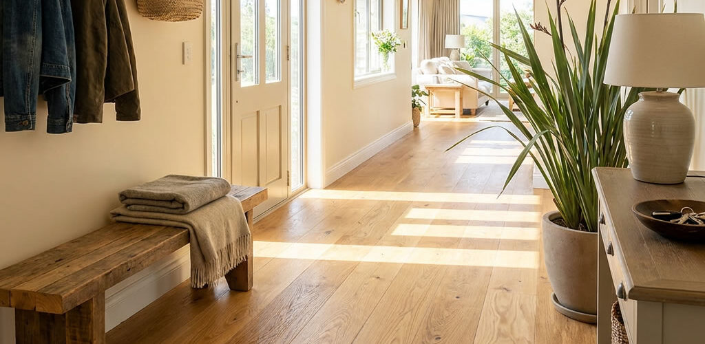 Natural hardwood timber oak flooring brings warmth, texture, and authenticity into interior spaces.