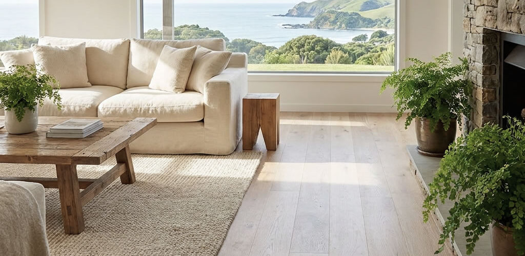 Oak Nature Augustin Parquet White Oak parquet wood flooring Refined white oak parquet showcases a cream-toned, double-stained finish paired with a white, brushed surface that accentuates the natural grain
