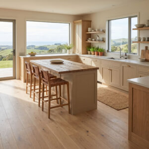 Oak Nature Tiu Parquet is bathed in a soft snow-cream tone that gently highlights the oak's natural character.