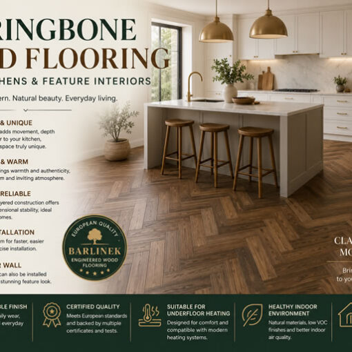 Herringbone wood flooring is a timeless design choice that brings character, depth, and elegance to an interior space. From both a functional and aesthetic perspective, herringbone flooring can help make a kitchen feel more refined, layered, and visually distinctive.