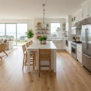 Natural oak is a beautiful stained floor. Each engineered wood board comes 190mm wide and 1900mm length, making them suitable for most rooms regardless of the size. They come micro beveled, to accentuate each plank subtly, and with a Brushed  finish, to slightly bounce of some light, but not too much.