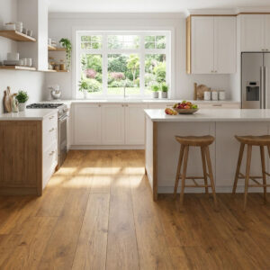This decor features a warm rustic oak colour with rich golden brown and natural amber tones, creating a classic and character-filled timber appearance.