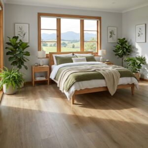 Mist Ethereal Oak presents a light, airy interpretation of oak laminate flooring, characterised by its soft mist-washed tone that blends pale beige, gentle grey, and subtle natural timber undertones.