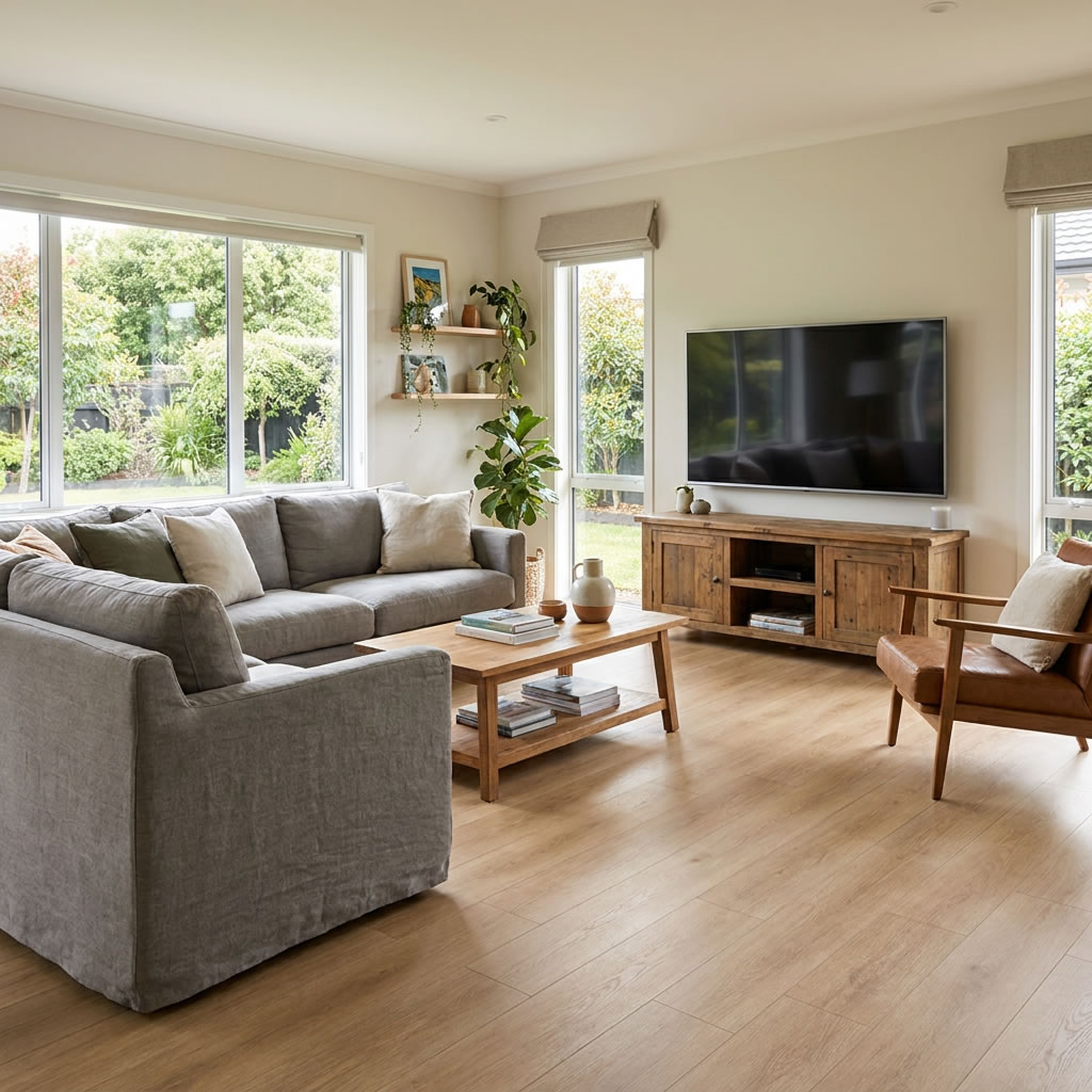 NZCORE MAX1060 Natural Linen Oak is a warm and natural SPC flooring and hybrid flooring design created to suit everyday living environments across New Zealand.