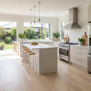 Oak Pudding is a refined, cream-coloured engineered oak flooring design that combines subtle tones with the natural character of real wood.