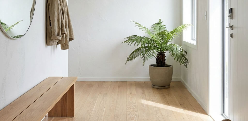 Exquisite natural white brushed oak engineered wood flooring is characterised by its refined surface finish and carefully layered colour treatment.