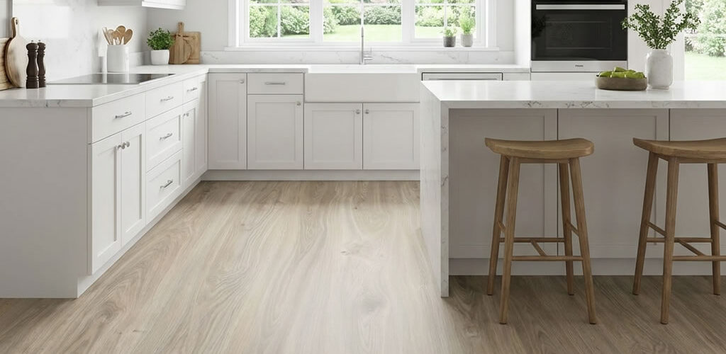 This light grey SPC flooring offers a clean, modern look designed to suit a wide range of contemporary interiors.