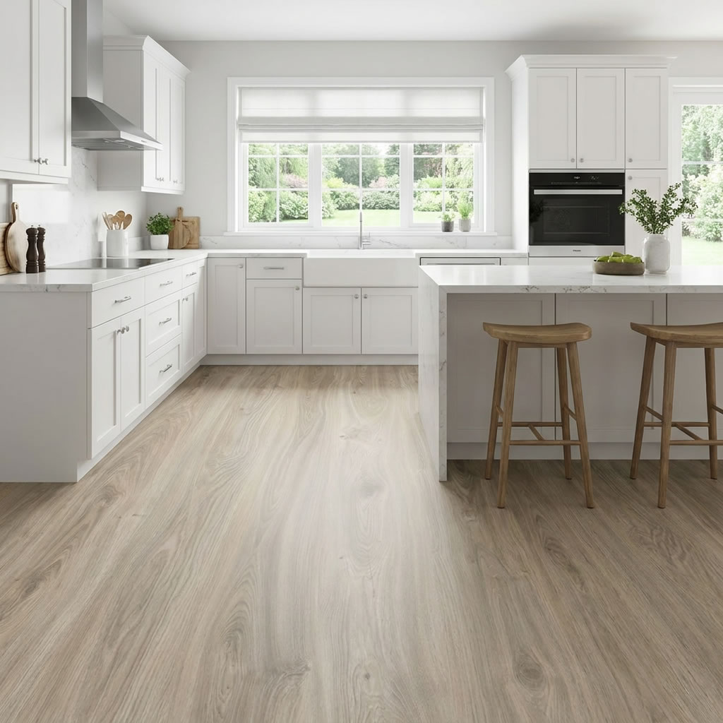 This light grey SPC flooring offers a clean, modern look designed to suit a wide range of contemporary interiors.