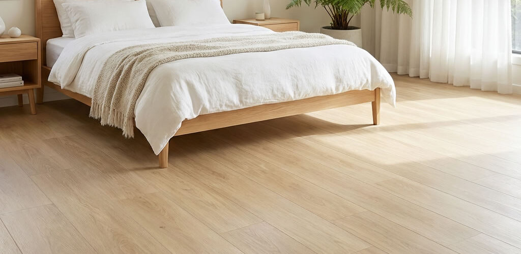 The 6.5mm Luxury SPC Hybrid Flooring in Light Oak is designed to brighten interiors with its soft, pale timber tones and gentle woodgrain detail.