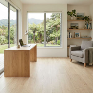 The 6.5mm Luxury SPC Hybrid Flooring in Oak Master features a light oak-inspired colour palette with soft grain detailing, creating a clean and airy interior appearance.