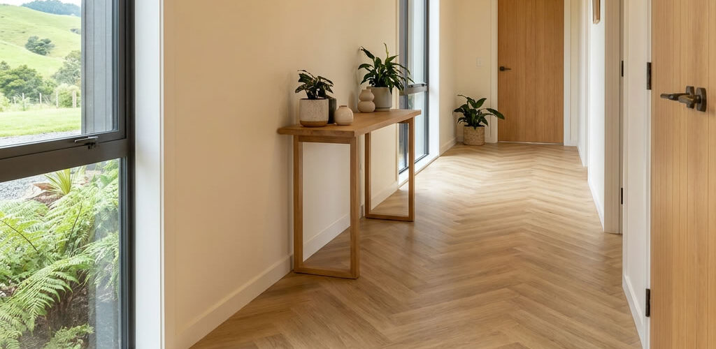 The 6.5mm Luxury SPC Hybrid Flooring in Herringbone Natural Oak brings warmth and timeless elegance to residential interiors. I