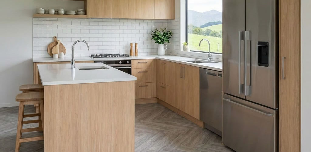 The 6.5mm Luxury SPC Hybrid Flooring in Herringbone Grey introduces a modern take on classic parquet design