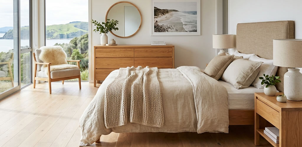 Elegant cream-stained real wood flooring offers a refined balance between soft colour tones and the natural character of oak.