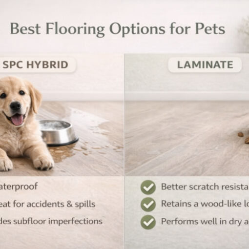 If you share your home with a zoomy Lab, a dignified Ragdoll, or anything in between, your floors need to take a hit and keep looking tidy. Two of the most popular hard flooring options in Kiwi homes right now are SPC hybrid and laminate. Both click together easily, both look like timber, and both promise durability. Only one of them is truly waterproof, though. And only one is consistently the quietest under paws.